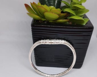 Bracelet Jonc En Argent Massif 950‰ - Style Malgache Vangovango, Orné De Détails Dorés, Tour De Bras 18 Cm