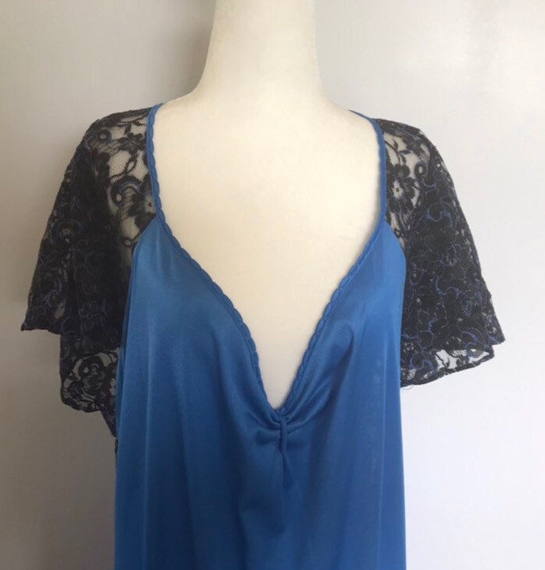 Plus Size XXL Plunge Neck and Back Royal Blue Nightgown Pygamas Slip Dress Vintage