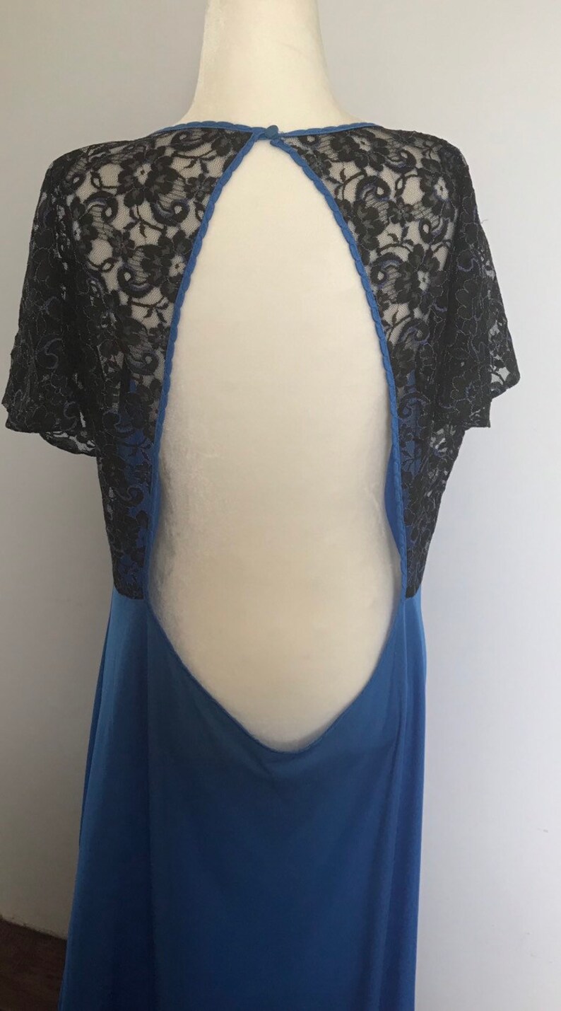 Plus Size XXL Plunge Neck and Back Royal Blue Nightgown Pygamas Slip Dress Vintage