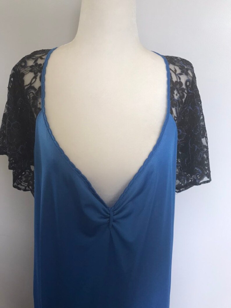 Plus Size XXL Plunge Neck and Back Royal Blue Nightgown Pygamas Slip Dress Vintage