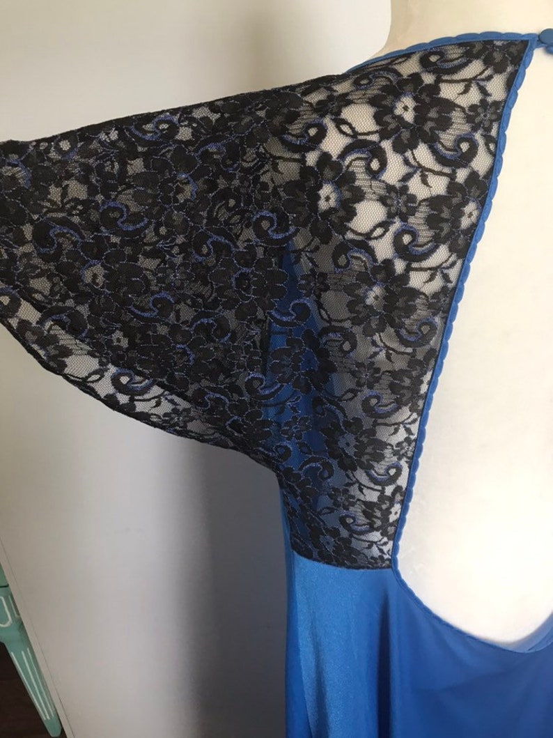 Plus Size XXL Plunge Neck and Back Royal Blue Nightgown Pygamas Slip Dress Vintage