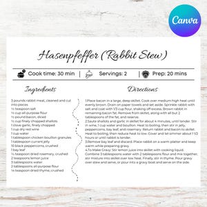 Editable Recipe Card Template: Minimalist Printable Canva Design (Digital Download)