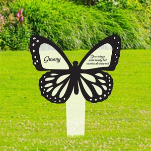 Memorial Butterfly Stake Plaque Tribute Graveside Stake Remembrance Marker White 