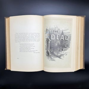 May include: A black and white illustration of a cemetery with a sign that reads "The Dead". The illustration is from an old book and has a vintage feel.