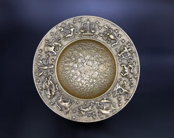 1940s Zodiac Offering Bowl • Astrology Alter Bowl • Moon Offering Bowl • Bronze