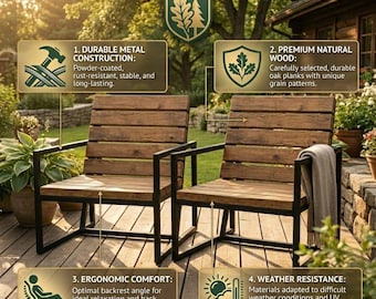 Moderne Außenbank | Akazie Eichenholz, pulverbeschichteter Metallrahmen, wetterbeständig