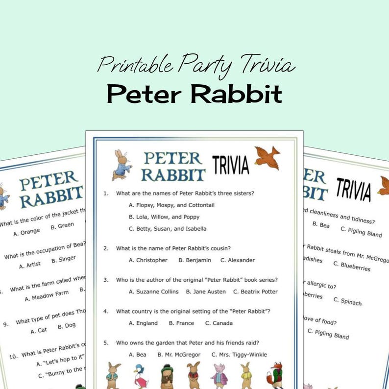 Peter Rabbit Party Trivia Game | 15 Fun Questions + Answer Sheet ...
