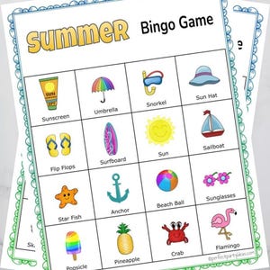 Summer Bingo Game | Printable 20-Card Game | Instant Digital Download