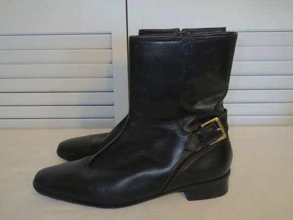 vintage Black Leather Ankle Boots by Talbots size 7 … - Gem