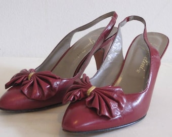 Shop Closing 50% off and Free Shipping - vintage Wine Red Leather Slingback Pump by Garolini  size 7 narrow