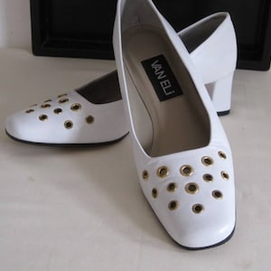 Shop Closing 50% Off and Free Shipping - vintage White Leather with Brass Ring Perforation Pumps by Van Eli size 6 1/2 N