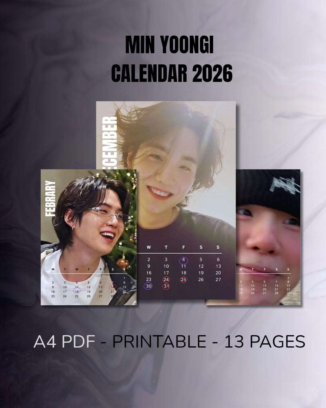 Min Yoongi 2026 Calendar BTS Suga Printable Calendar 2026 Suga Wall Il 8sh5 