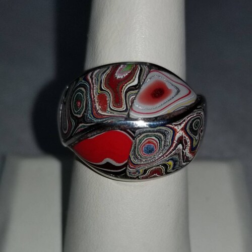 Sterling Silver Dome Ring Now Upcycled with Genuine Fordite Sz.8 ~ shops FR158