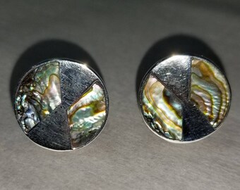 Vintage TAXCO Sterling & Abalone Screw-back Earrings