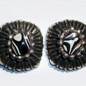 Colorful, Fordite Cabs complete this pair of Vintage, Sterling Silver, post earrings ~ FE9