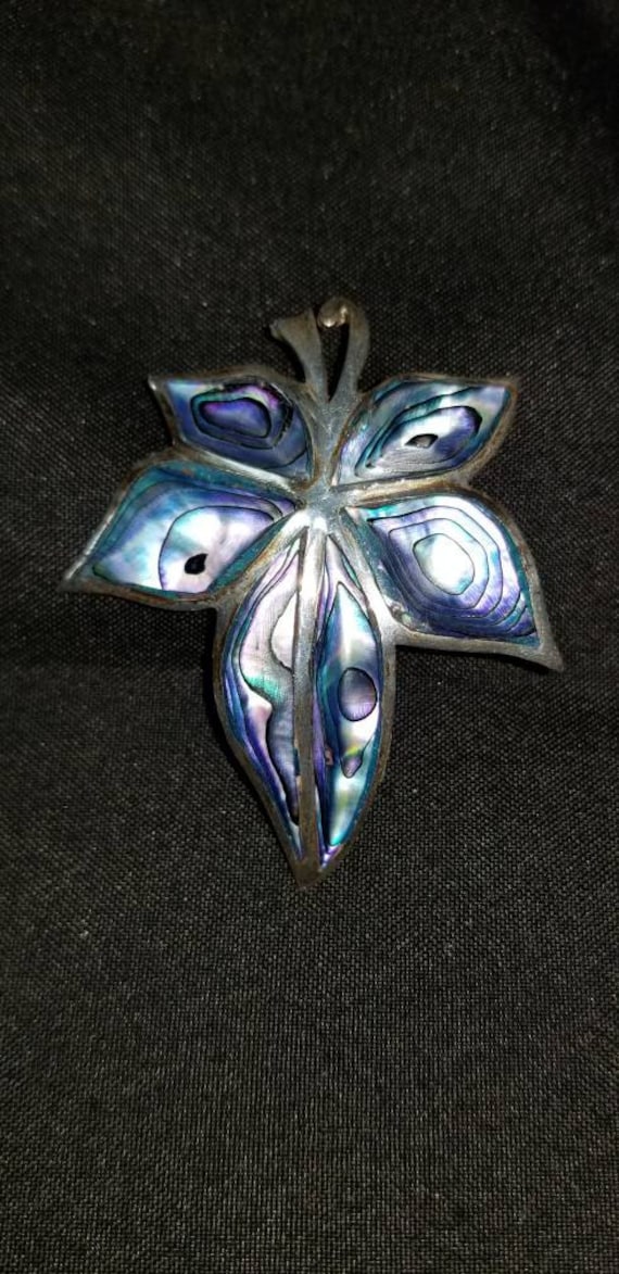 Vintage Taxco Abalone Leaf Brooch 925