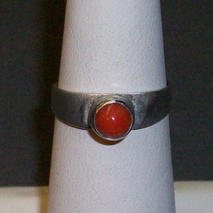 Vintage, Sterling Silver Ring upcycled with Authentic Coral Cabochon ~ FR131