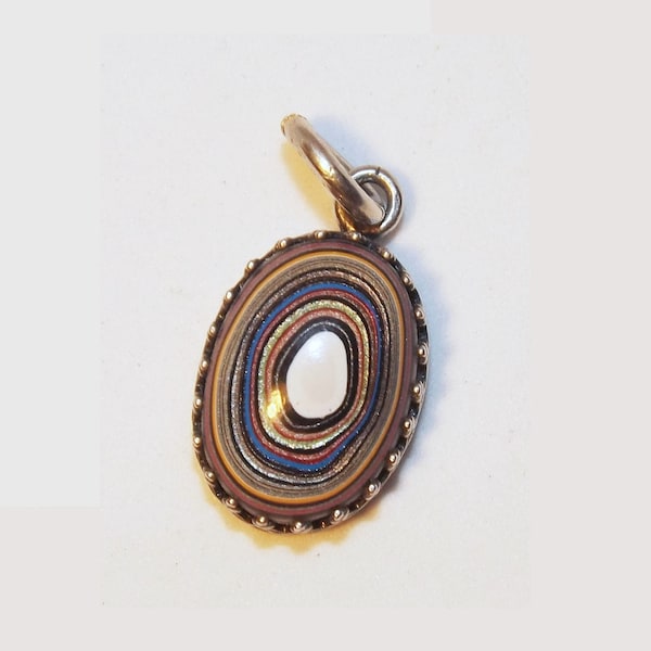 Small, Colorful Motor-City Detroit Agate Fordite in a Vintage, Sterling Silver Pendant ~ FP53