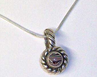 Vintage Sterling Silver Pendant Necklace Up-Cycled with a Colorful Fordite Cabochon ~ FN52