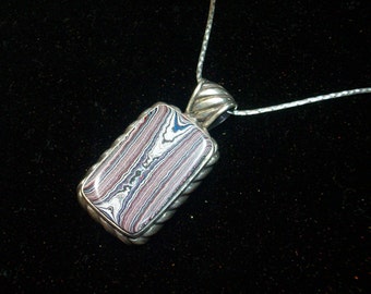 Vintage Sterling Silver Necklace with a Colorful Fordite Detroit Agate Cab