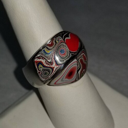 Sterling Silver Dome Ring Now Upcycled with Genuine Fordite Sz.8 ~ shops FR158