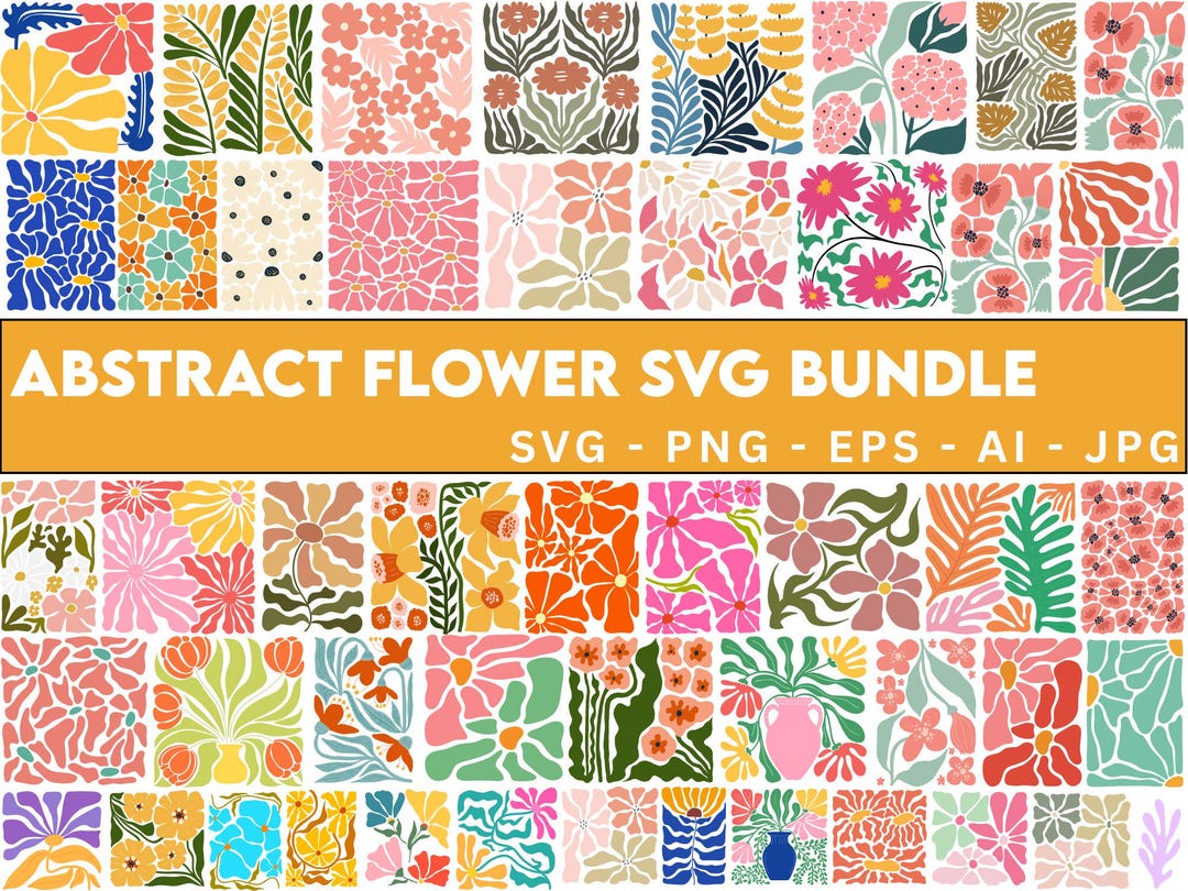 Abstract Flower Svg & Png Bundle, 60 Floral Svg Bundle, Svg Clip Art ...