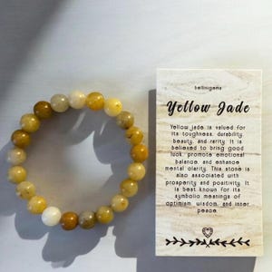 Yellow Jade Gemstone Bracelet, Beaded Bracelet, 8mm, Gift for her, Natural Gemstones, Emotional Balance, Clarity, Inner Peace, Positivity