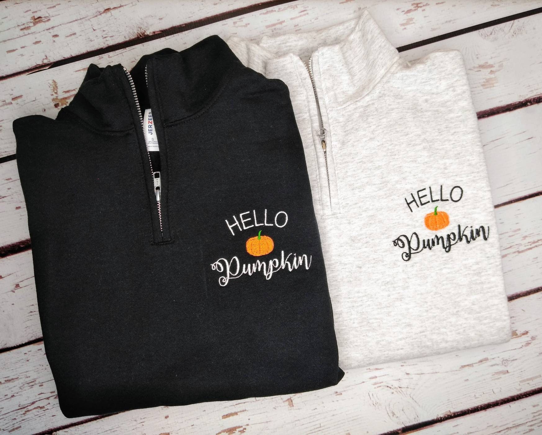 Hello Pumpkin Sweatshirt,  Embroidered Shirt, Quarter Zip Sweatshirt,…