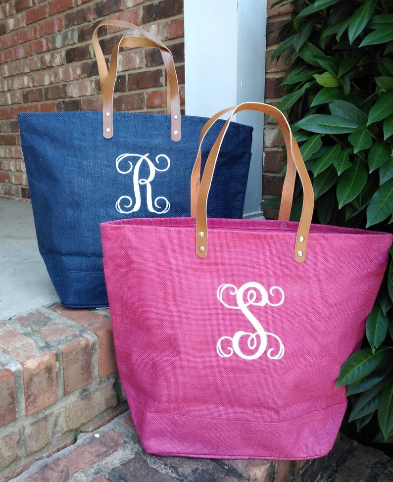 Monogrammed Large Jute Tote Monogram Jute Bag Bridesmaid | Etsy