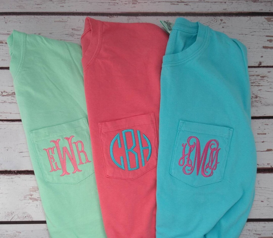 Short Sleeve Monogrammed Tshirt Comfort Color Tee Pocket - Etsy