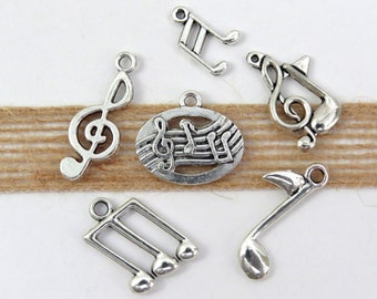 Music Themed Charms Music Notes Harp Piano Violin Jewelry Earrings 6 piece