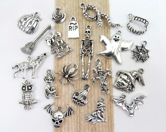 2 White Enamel Ghost Charms Silver Pendants Halloween Findings Jewelry Supplies