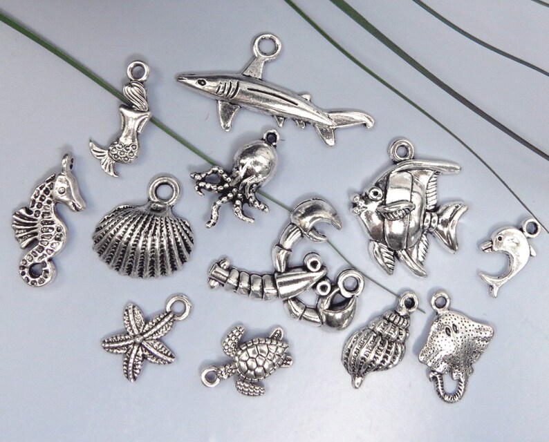 Tibetan Silver Charm Pendant Mermaid//Fish//Starfish//Turtle//Shark Sea Theme Charms