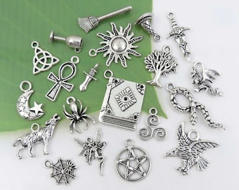 20 WICCAN Charms, Antique Silver Charm Collection, All Different!