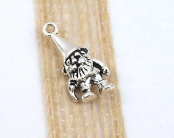 6 GARDEN GNOME Charms, Antique Silver Elf Charm Set, 23x11mm