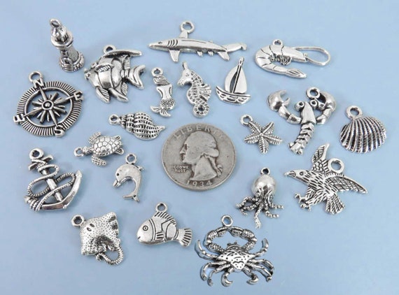 Tibetan Silver Charm Pendant Mermaid//Fish//Starfish//Turtle//Shark Sea Theme Charms