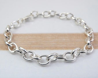 1 Silver Plate Charm Bracelet, 7-7/8" Long, Fits Clip-on Charms or Jump Rings