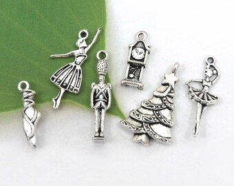 6 NUTCRACKER Ballet Charms, Antique Silver Charm Collection