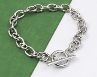 Silver Charm Bracelet with Toggle Clasp, 7-7/8" Long, Fits Clip-on Charms or Jump Rings