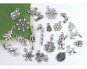 20 Christmas Charms,  Antique Silver Charm Collection, No Duplicates!