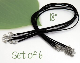 6 Black Velvet Necklaces, 18" with Extender Chain, Great Value