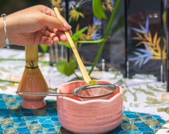 Juego de té matcha tradicional, cuenco de cerámica, batidor de bambú, regalo para la ceremonia del té