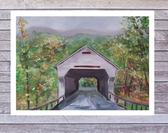 Bella Terra Willard Covered Bridge & Waterfall Notecards – Watercolor Art Stationery