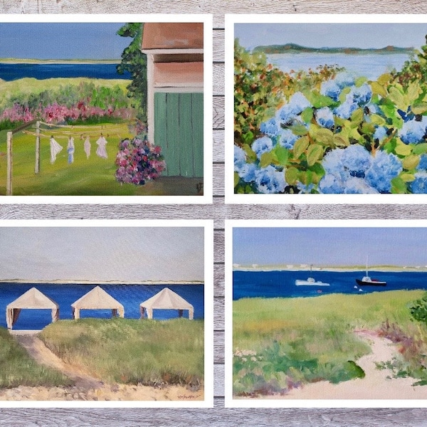 5 x 7" Greeting cards, birthday cards, coastal art, Beach scenes, notecards,  blue hydrangeas, hydrangea art,  cape cod prints, cape cod art