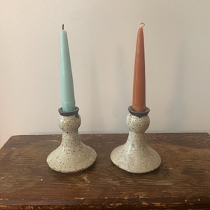 Pair of studio pottery candlestick holders / set of 2 earthenware candleholders/ vintage ceramic candle holders