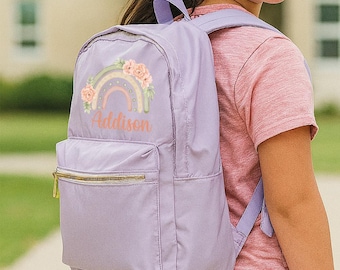 Personalized Floral Rainbow Backpack Set: Custom Name School Bag