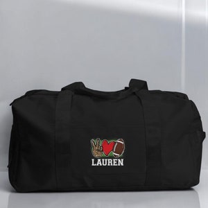 Custom Football Duffle Bag, Personalized Gym Bag, Peace Love Football Bag, Sports Travel Bag, Football Team Gift, Custom Name Equipment Bag