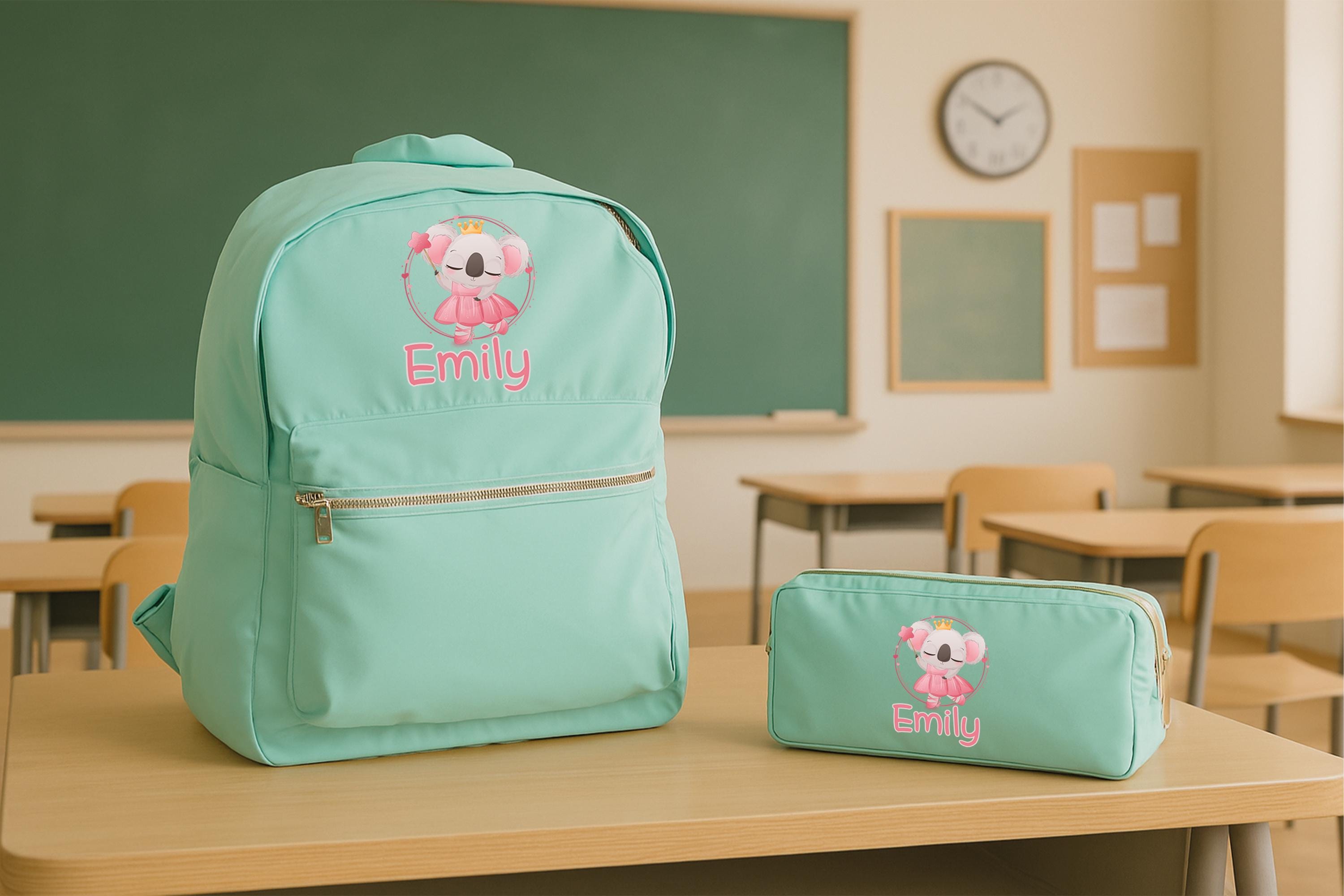 Laurentino  Austral Kids Small Drawstring Backpack Purple Teal koala Embroidered Vintage Kids Backpack 1990s Purple Dinosaur Kitschy Diaper  main image 3