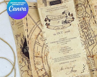 Invito modificabile di Harry Potter con Canva, invito Mappa del Malandrino, inviti di nozze, inviti a tema