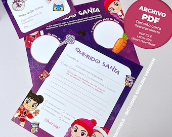 Kit digitale Huntrix Lettera a Babbo Natale, Lettera a Babbo Natale stampabile, Lettera a Babbo Natale in PDF + Diploma di Babbo Natale / Inglese e Spagnolo, Kpop Warriors